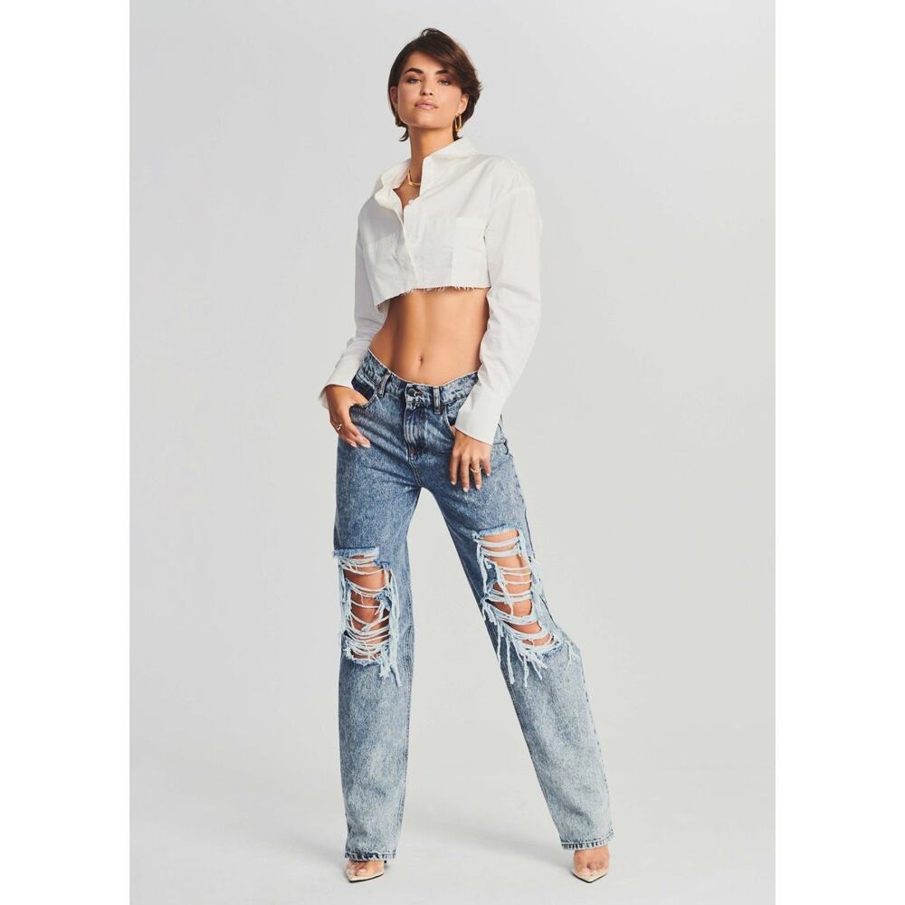 Retrofete Chris Distressed Straight Leg Cotton Denim Jeans 29